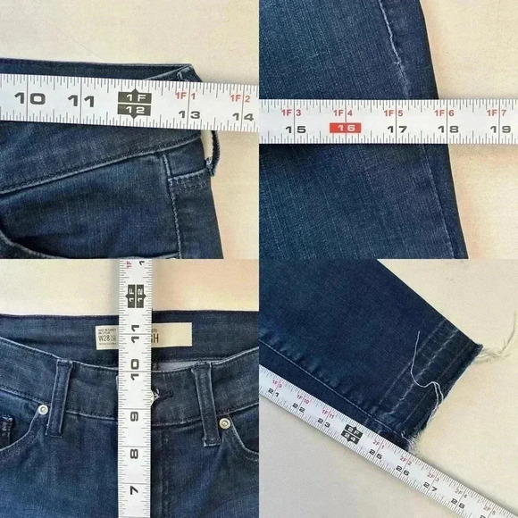 Topshop Moto Leigh Skinny Jeans Ankle Cropped Mid Rise Raw Hem Dark Wash Blue 26 - Picture 13 of 15